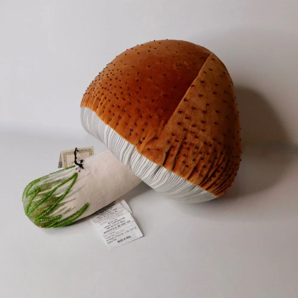Plush Mushroom Accent Pillow in Brown and Cream